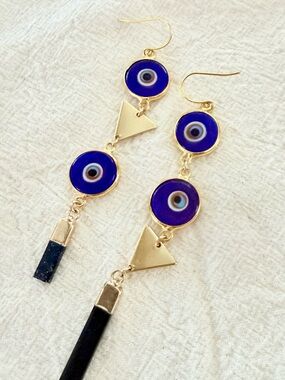Fierce Forward ‘I Am the Good Energy’ Evil Eye Drop Earrings w Blue Goldstone